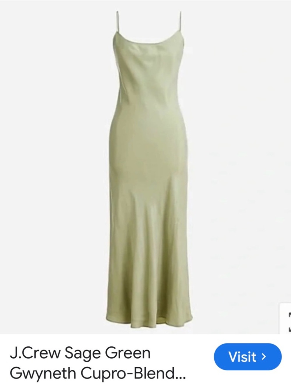 J. Crew Sage Green Slip Dress with Spaghetti Straps - Picture 1 of 8